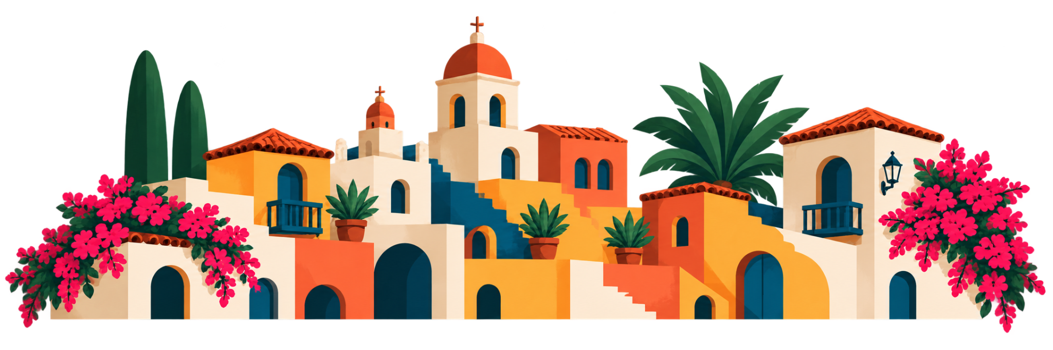 Colorful illustrated neighborhood buildings